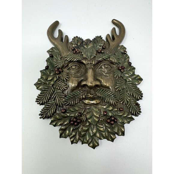 Greenman Pan Wall Plaque Ebros Horned God Winter Season 7" Vegetative Deity - Picture 1 of 3